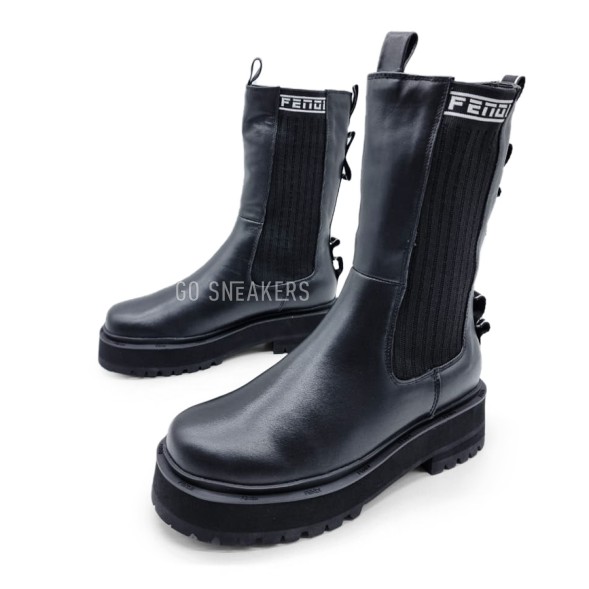 Женские зимние сапожки Fendi Winter Leather Black/White