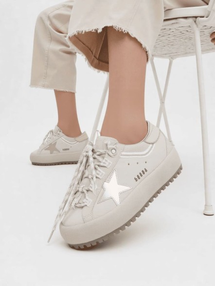 Женские кеды Golden Goose Super-Star Ski in Light Gray Nylon With Metallic Star