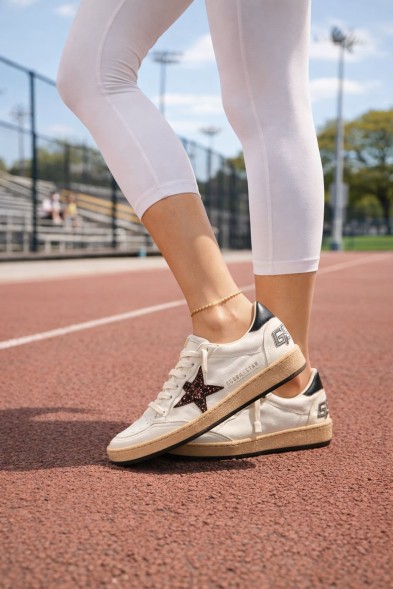 Женские кеды Golden Goose Ball Star Chicory-Coffee Glitter Star and Black Leather Heel Tab