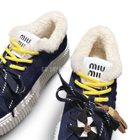 Женские зимние кеды на платформе Miu Miu Winter Sneakers Platform Suede Navy