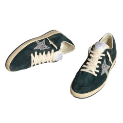 Golden Goose Ball Star in Green suede with Silver glitter star