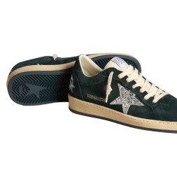 Golden Goose Ball Star in Green suede with Silver glitter star