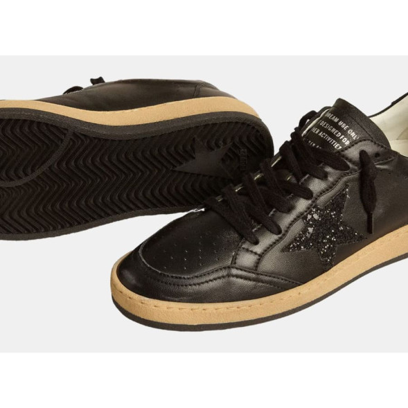 Унисекс кеды Golden Goose Ball Star Black nappa with Black glitter star and Suede heel tab